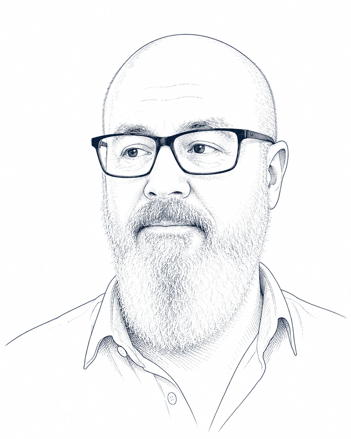 Line drawing portrait of Rich Flynn